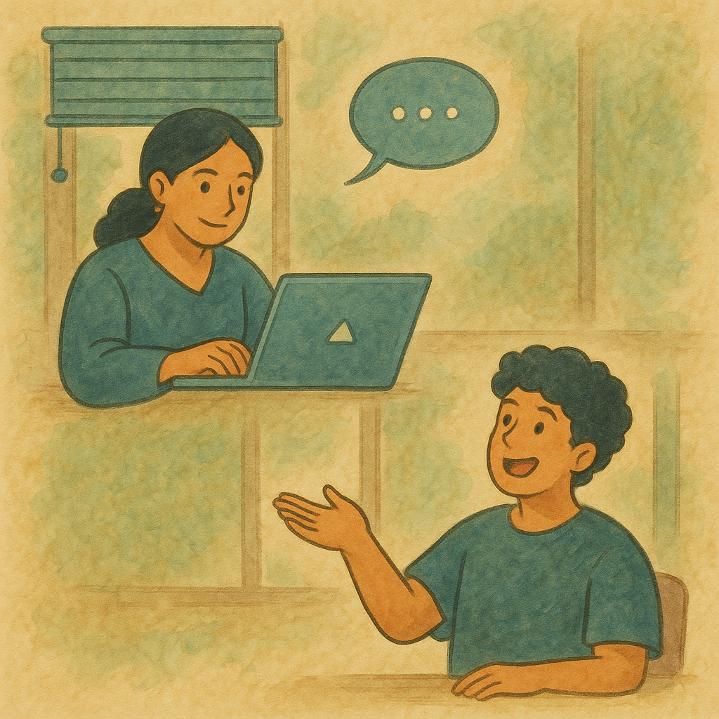 امرأة تستخدم الكمبيوتر المحمول للتحدث مع عميل عن بعد